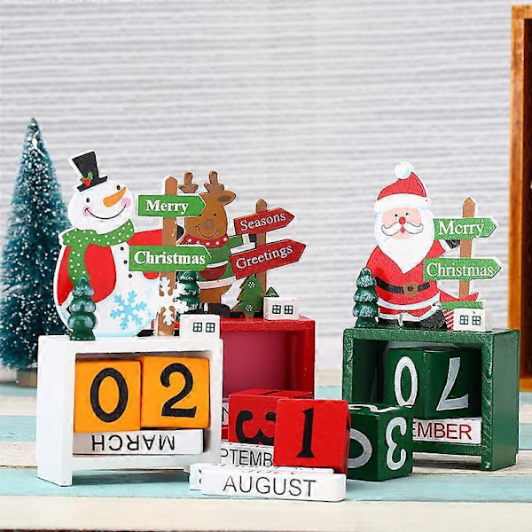 Julekalender Nedtællingskalender Træklodser Julekalender til Skrivebord Julemand Elg Skrivebord Hånddekoration, Skrivebordskalender Flip Kalender