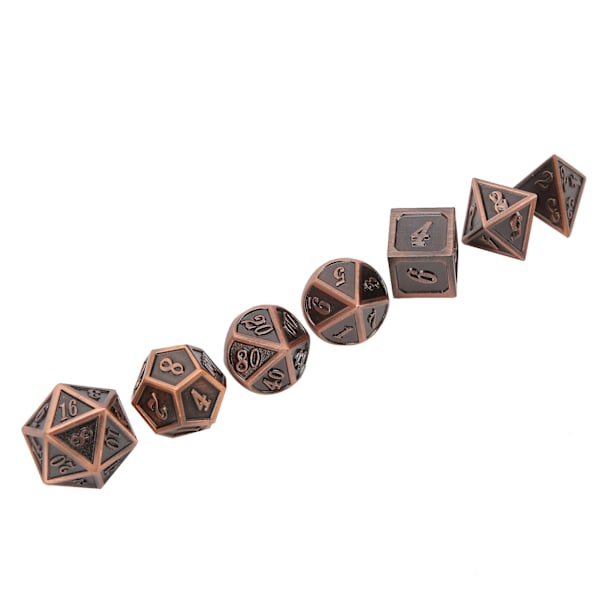 7-delt sett med rollespill polyhedral terninger i sinklegering for brettspill i bronsefarge