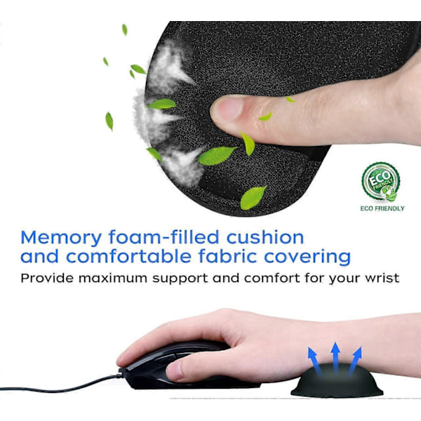 2-pack Mus handledsstöd, Memory Foam Mus Handledsstöd Pad Stödkudde med Halkfri Gummibas, Ergonomisk Smärtlindring Mus Handstöd för Gaming
