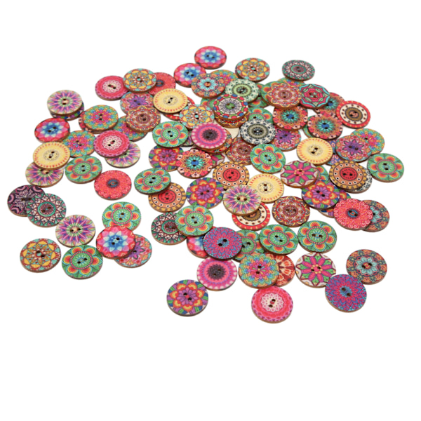 100 st Träknappar Retro Blommönster Hållbara 25 mm DIY Tillbehör för Sömnad Hantverk