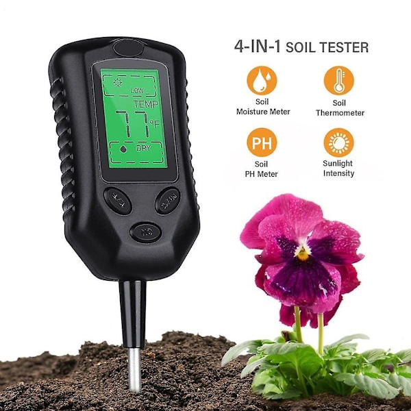 4 i 1 Digital Jordfugtighedsmåler Plantetemperatur pH Solintensitet Luftfugtighed LCD Display Jordtestværktøj
