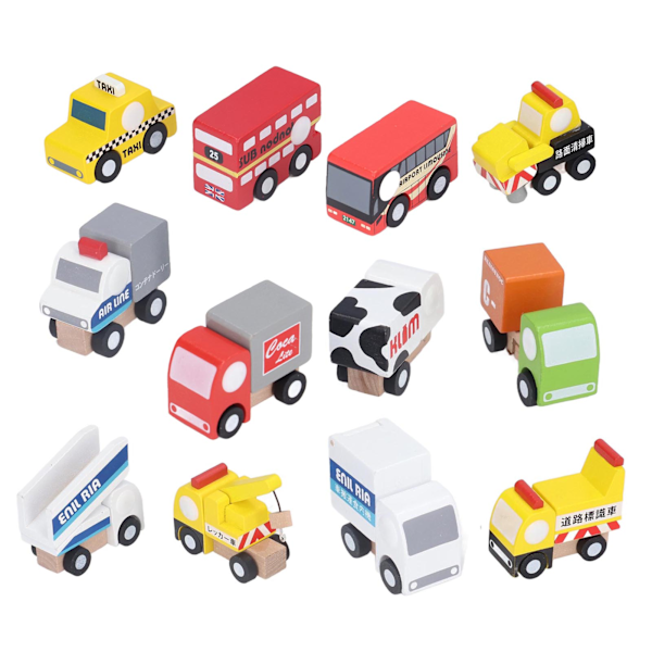 12pcs Wooden Mini Trucks Forward Backward Promote Cognitive Kids Educational Car Model Toy