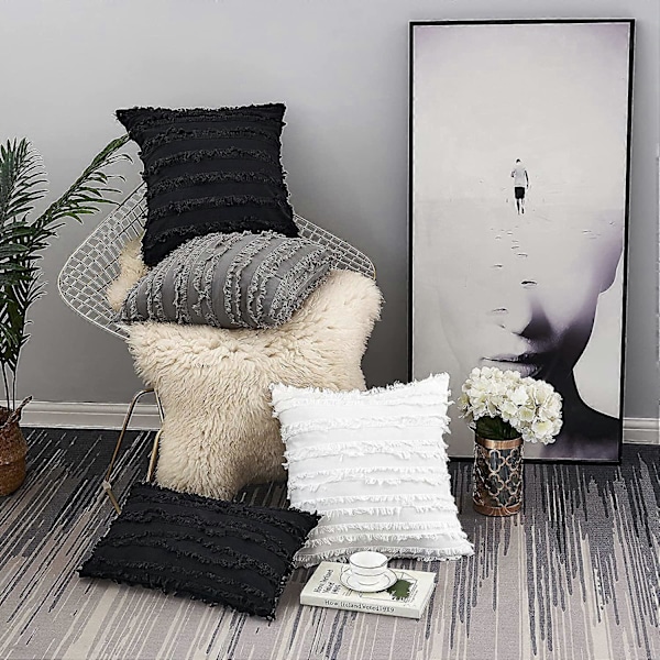 Sorte pudebetræk til sofa, bomuldslinned dekorative puder, 50 x 50 cm, sæt med 2, uden indlæg
