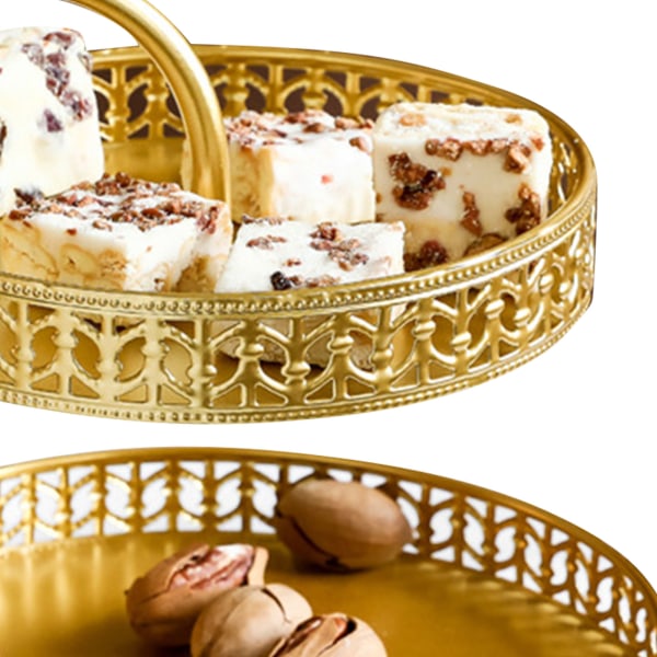Dobbeltlags kakefat dekorativ kobber gull kjeks dessert display plate for bryllupsblad