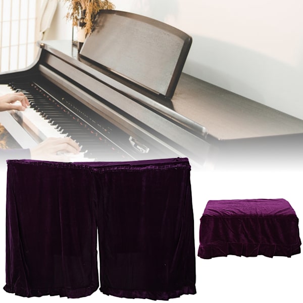Vertikalt piano helt dammskydd singel pallskydd lila plysch makramé dekoration