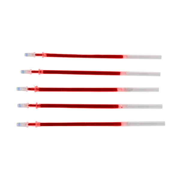 5 geelikynän täyttöä, 0,5 mm viivanleveys, tasainen kirjoitus, kulutusta kestävä Red Ballpoint