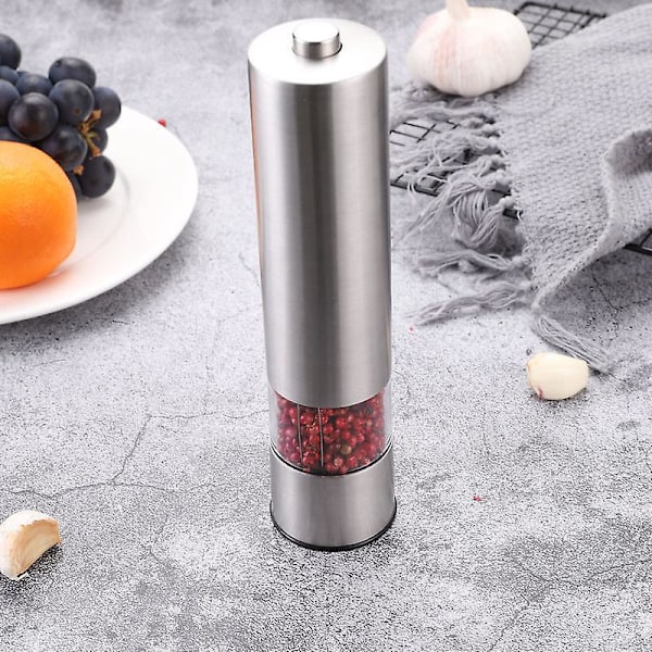Elektrisk Salt- och Pepparkvarn Set Batteridriven Rostfritt Stål Kvarn med LED-Ljus Pack av 2 Automatisk Enhandsmanövrering