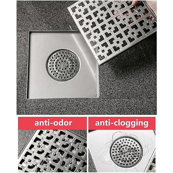 Udendørs Gulvafløb, Gulvafløb og Bruseafløb, Sifon med Duftprop og Hårsi, Sølv, 1 stk, 15×15cm