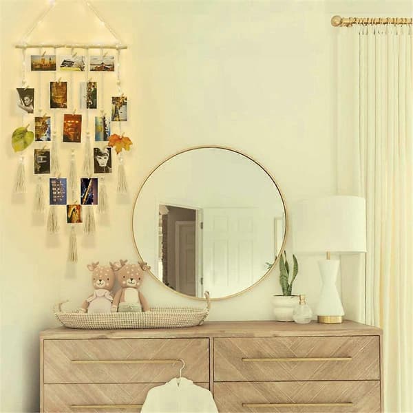 Hanging Photo Display Wall Decor, Wall Hanging Boho Room Bedroom Decor, Photo Frame Collage Board with Lamp Clip