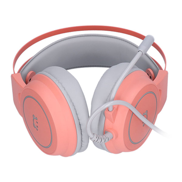 Headset för spel med huvudmontering, 50 mm högtalarenhet, stereo, 360° allround, böjbar hörlur, rosa