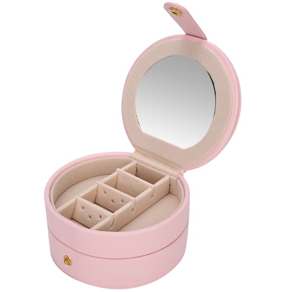 Smykkeskrin PU Bærbar Multifunktionel Smykker Ring Øreringe Opbevaringsboks Organizer (Pink)