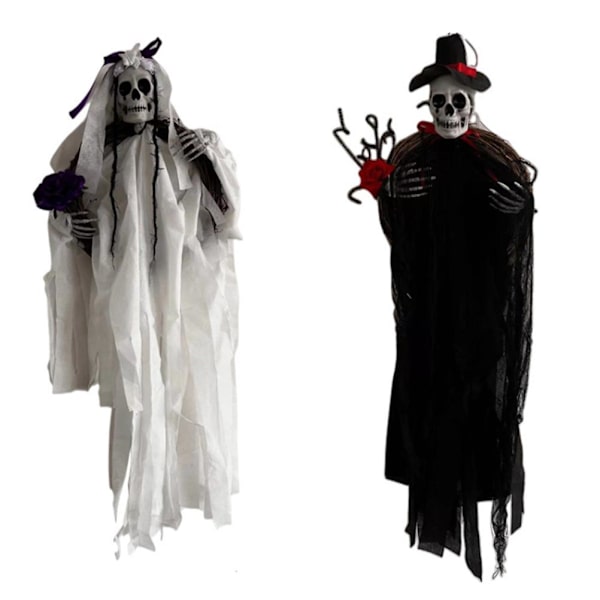 Halloween Kranse Sort Brudgom Hvid Brud Spøgelse Hængende Horror Kranse Scary Haunted House Rekvisitter Fest Dekorationer