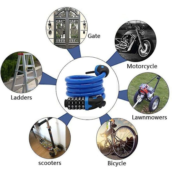 Kabellås Cykellås, Cykellås Lang 120cm x 12mm, Kabellås til Cykel Scooter Motorcykler Cykelport med 5-cifret Smart Kode og Klapvogn Cykel, Anti-