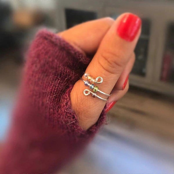 Til min datter - Fordriv din angst Regnbueperler Fidget Ring 2022 Hot Zekai Sølv