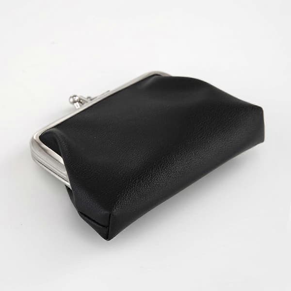 Dame dobbeltlags møntpung, sort PU-læder mini pung med tryklås, nøgleholder