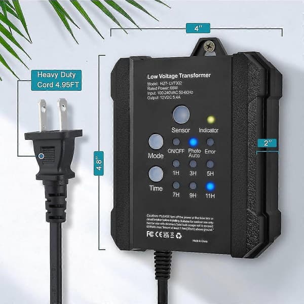 65W Utendørs lavspenningstransformator med timer og fotocellesensor, 120V AC til 12V DC Værbestandig for LED-landskapsbelysning