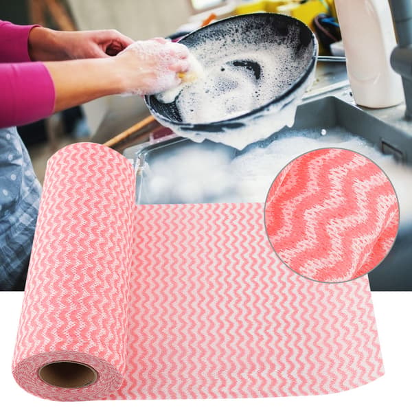 50 st engångs non-stick olja non-woven dammvippa disktrasa handduk för kök (röd)