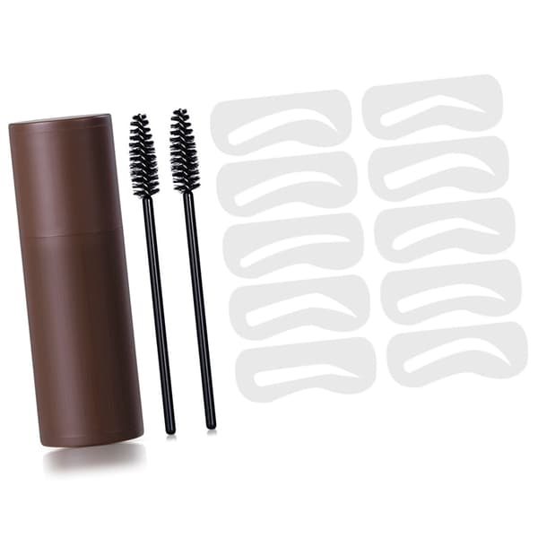 Ögonbrynsstämpelkit 10 schabloner 2 borstar Ögonbrynsmakeup-puder för hårfäste Ansiktskontur Mörkbrun