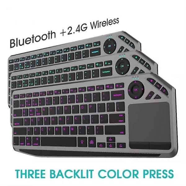Bluetooth Trådlöst Tangentbord med Pekplatta 7-Färgs Bakgrundsbelysning 2.4G