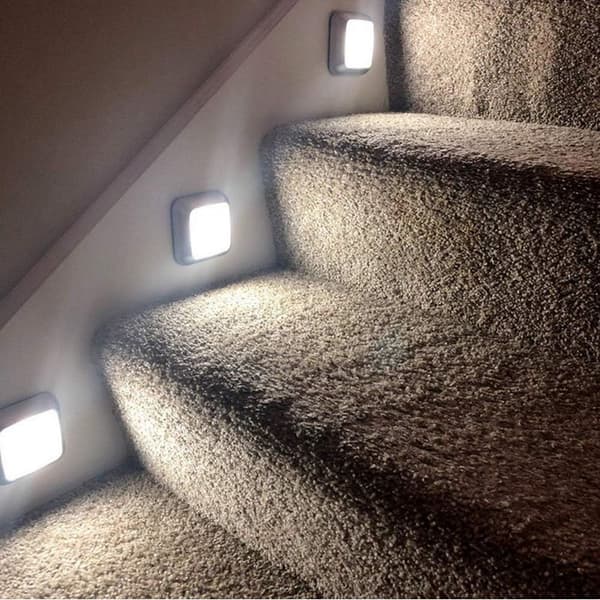 Bevægelsessensorlys, skabslys, 6 LED natlys, natlys til trapper, køkken, garderobe (hvidt lys, 3 stk.)