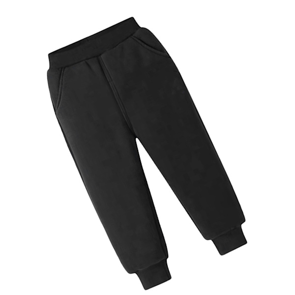 Barn Fleece Joggingbyxor Elastisk Midja Super Mjuk Bomull Casual Varma Fleecebyxor för Utomhus Vinter Svart L