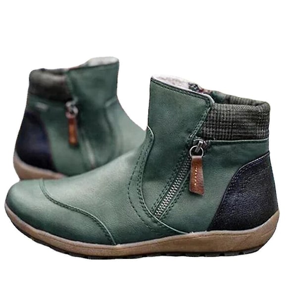 Fashionable Women's Large Size Splicing Flat Ankle Boots with Side Zipper43.5 Green