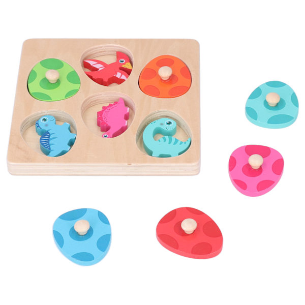Træ Dinosaur Matching Board Forskellige Farver 6 Figurer Animal Jigsaw Puzzle Legetøj til Børn