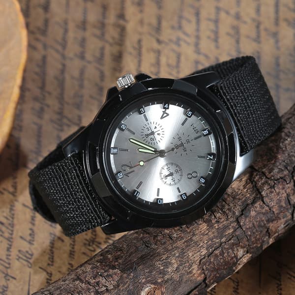 Elektronisk Analog Armbandsur Rund Nylonrem Militär Armbandsur (Silverurtavla)