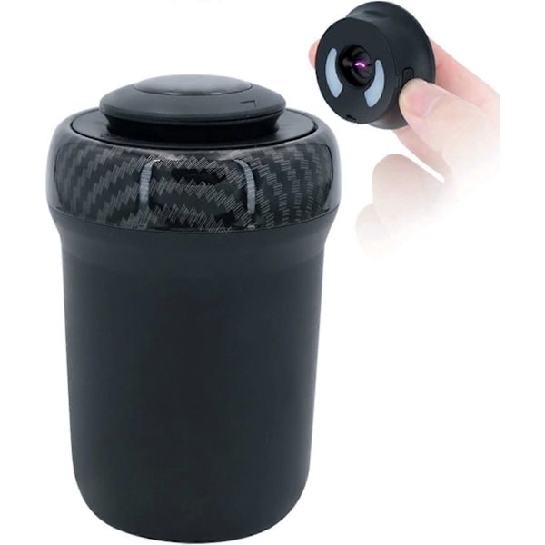 Bilaskkopp med Tändare och Färgglatt LED-Andningsljus, Tryck för att Öppna Locket, Avtagbar och Portabel (Kolfiber)