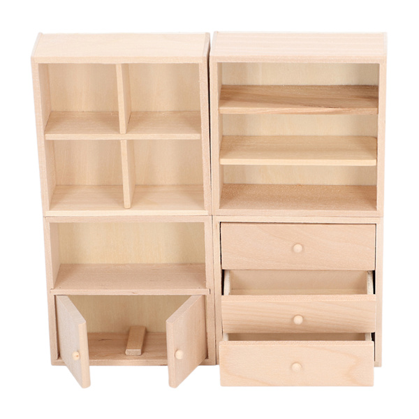 4 stk. 1/12 dukkehus skabssæt simpelt design praktisk naturtro miniature træ dukkehus møbler skab