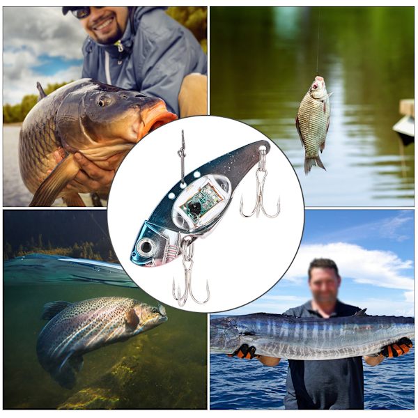 Undervands LED-lys Metal Hard Lure 3D Fiskefiskeri Kunstagn Diskantkrog (blå)