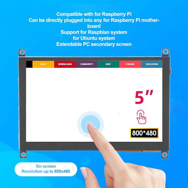 5 tommer touchscreen-skærm til Raspberry Pi til Ubuntu 800x480 HD Multimedia Interface Plug and Play Touch Screen
