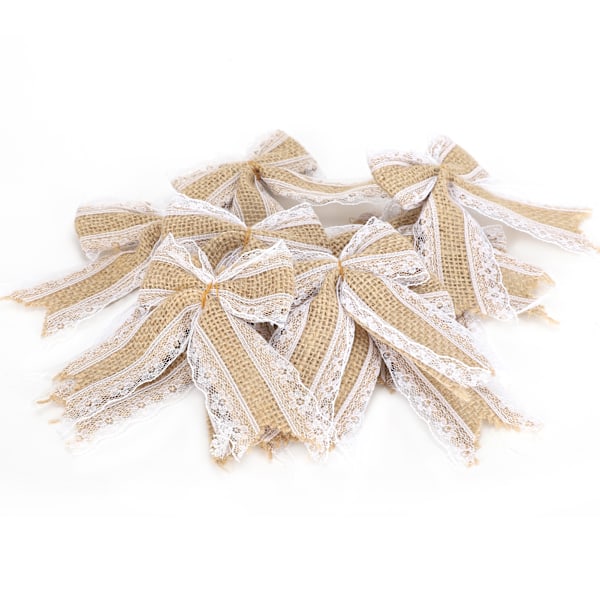 10 stk Burlap Sløyfe Blonder Rynket Sløyfe Håndlaget Håndverk Jul Bursdag Bryllup Dekorasjon