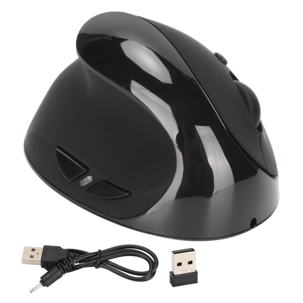Venstrehånds vertikal mus 2.4G trådløs vertikal ergonomisk mus Oppladbar mus med USB-adapter Justerbar DPI for PC Svart