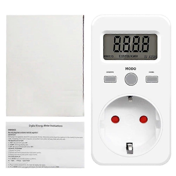 KWE-PMB03 Digital Energimåler, Elektrisitetsanalysator, Strømforbruksmåler, Strømkontakt, AC 230V 16A LCD BRPLUG