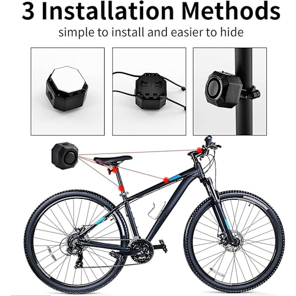 Trådlöst cykelalarm - USB-laddningsbart, stöldskyddsvibrationslarm, 110 dB volym, justerbar sensor - Fjärrkontroll ingår