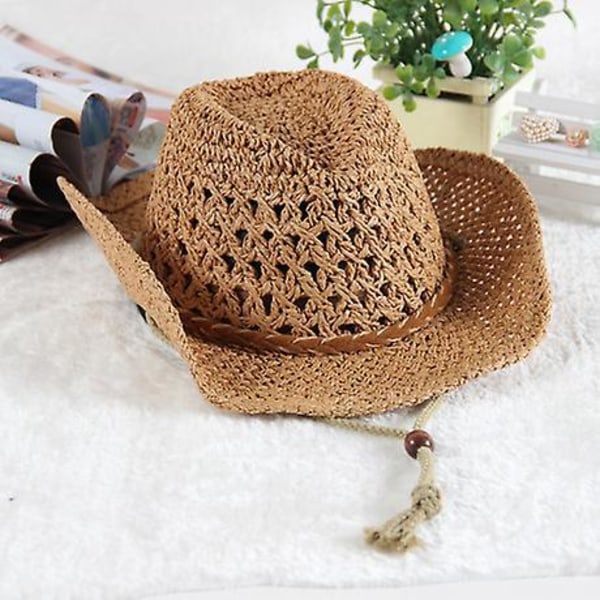 Wide Brim Straw Cowboy Hat - Sun Protection for Adults, Spring/Summer Anti-UV Sun Hat, Travel Beach Cap, Western Cowgirl Style, Bush Hat for Women