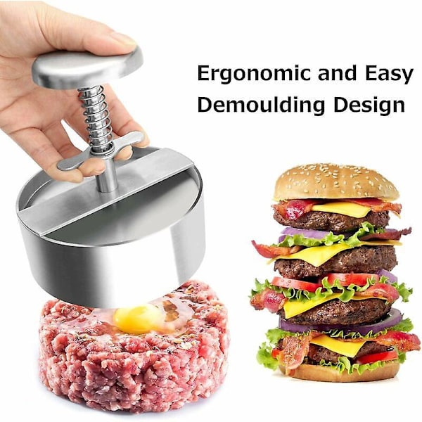Burgeriprässi, 304 ruostumattomasta teräksestä valmistettu burgeriprässi, säädettävä jauhelihapihviprässi, helppokäyttöinen, tarttumaton burgeriprässi perhejuhliin, osa