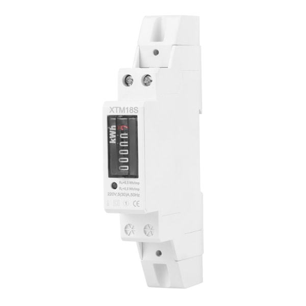 220V 5(30)A Digital 1 Fase 2 Leder 1P Rail Meter Elektronisk Kwh Meter-Hvit-1 Stk