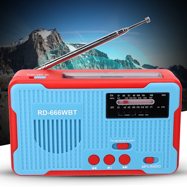 RD-666WBT Bærbar solcelledrevet nødveiv AM FM-radio med LED-lommelykt Blå