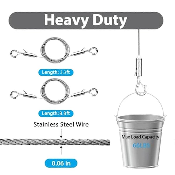4 STK Justerbart Bildeoppheng Wire Kit, 1 m og 2 m