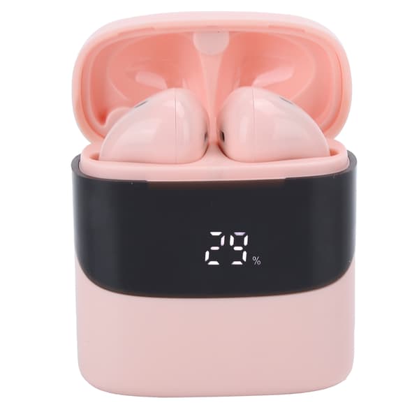 T12 Trådløs Bluetooth 5.0 Hodetelefon TWS Digitale Ørepropper med Ladeetui Rosa
