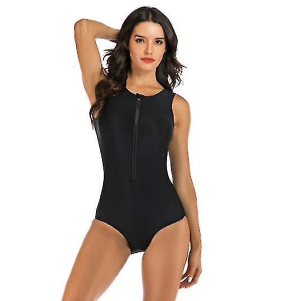 Zip Front Rash Guard Badedragt til Kvinder med Korte Ærmer - 2XL