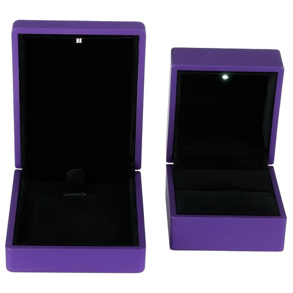 LED Smyckesdisplay Hänge Halsband Presentask Ringfodral Förlovning Bröllopsförråd Lila