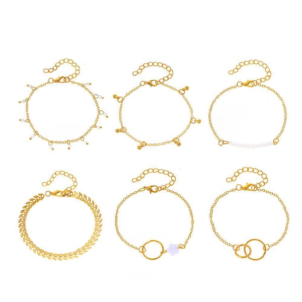 Sommararmband Enkla Geometriska Cirkelarmband Set Blommor Löv 6 st