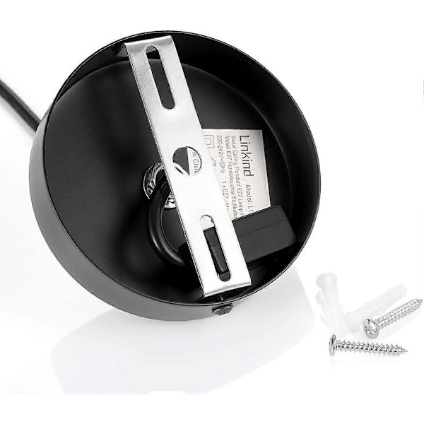 Metall pendellampe, E27 lampeholder med kabel, 100CM pendelkabel, opphengskabel, ideell for takbelysning, svart