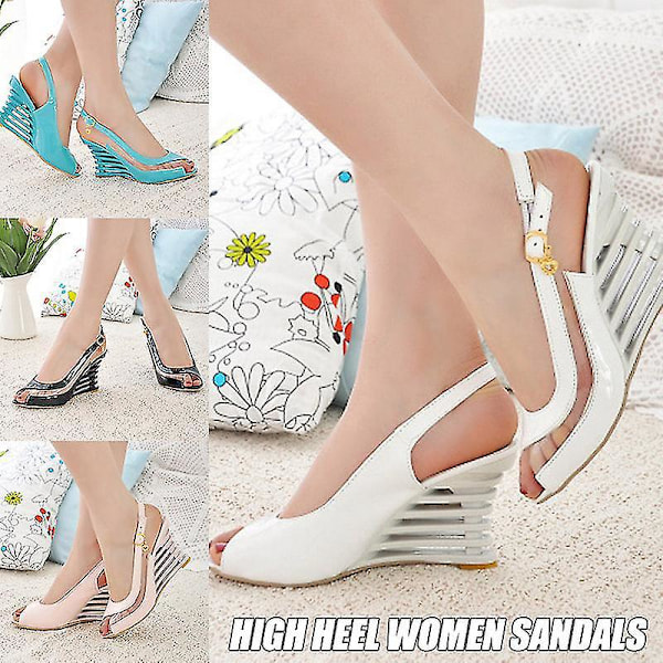 Peep Toe Wedge Sandaalit Litteällä Soljella34 Sininen