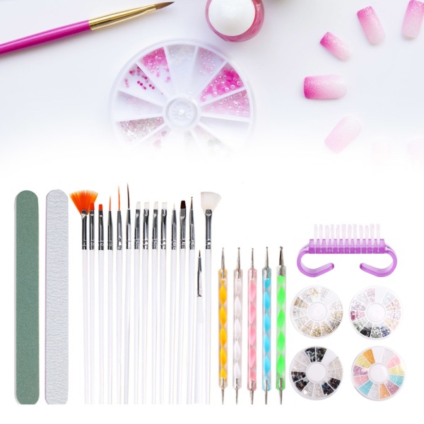 Nail Art Painting Brush Dotting Pen Neglefil Rhinestones Dust Brush Manikyr Verktøysett