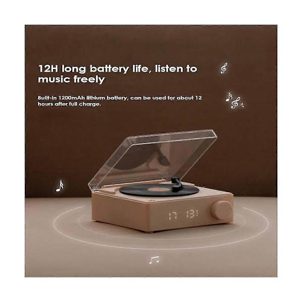 Multifunktionell Bluetooth-högtalare Väckarklocka Vinylskivspelare Skrivbordsljudlåda Vardagsrum Säng