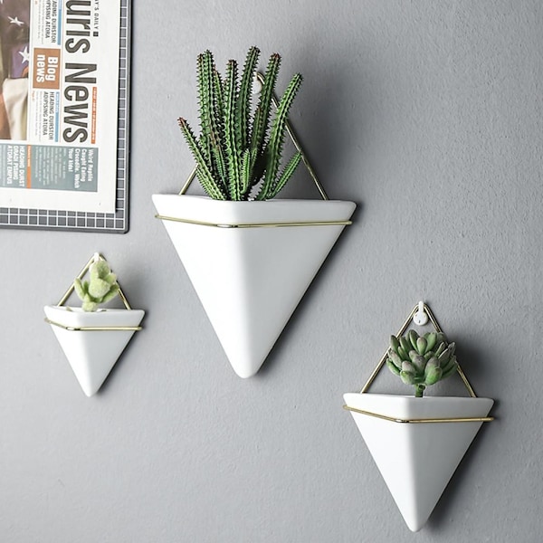 2 st nordiska keramiska väggkrukor triangulär mini suckulent planter hängande planter modern väggdekor